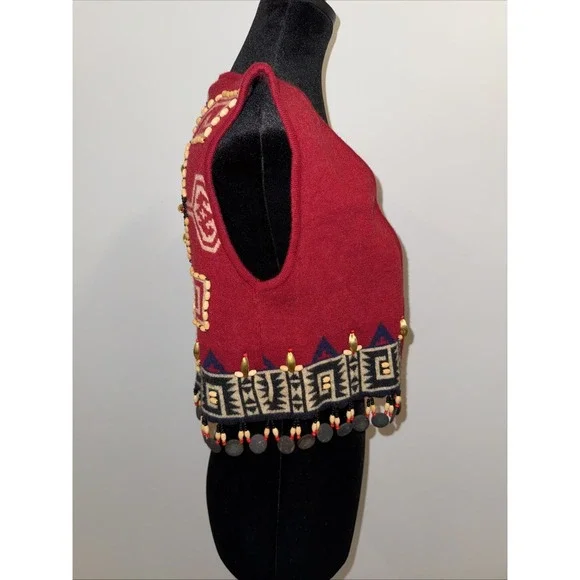 Andrea Jovine Wool Beaded Sweater Top‎ Shirt Vest Small Vintage Red - Picture 5 of 12